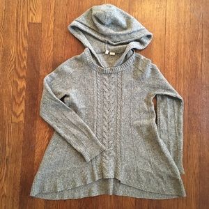 Anthropologie Hooded Gray Cable-knit Sweater